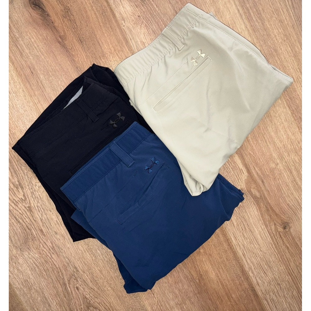 Lot Of 3 Under Armour Golf Pants 36x32 Tan Navy Black
